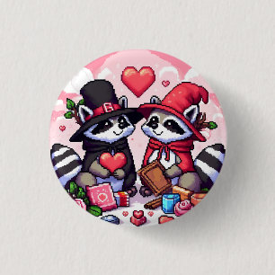 Badge Rond 2,50 Cm Raccoons dans l'art des pixels amoureux