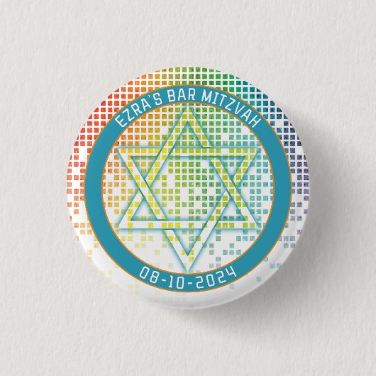 Badge Rond 2,50 Cm Rainbow Pixel jeu vidéo Gamer Bar Mitzvah (Devant)