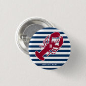 Badge Rond 2,50 Cm Rayure blanche bleue de monogramme rouge nautique (Devant & derrière)