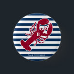 Badge Rond 2,50 Cm Rayure blanche bleue de monogramme rouge nautique<br><div class="desc">Un homard rouge avec votre monogramme ou texte a placé sur un arrière - plan rayé de bleu marine et blanc. Une conception parfaite pour une plage ou une maison d'été par l'océan, homard font cuire au four sur le rivage, les réunions ou juste la vie quotidienne. Cliquez sur dessus...</div>