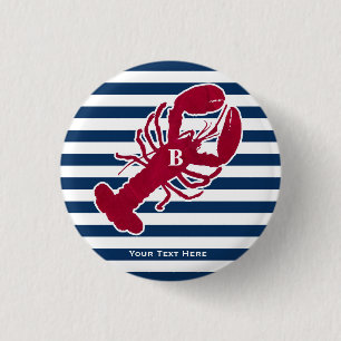 Badge Rond 2,50 Cm Rayure blanche bleue de monogramme rouge nautique