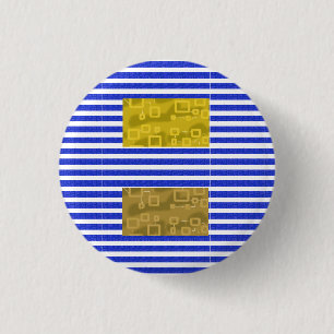 Badge Rond 2,50 Cm Rayures Cool Bleu Or Géométrique