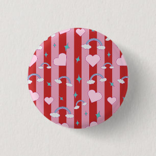 Badge Rond 2,50 Cm Rayures roses et rouges avec des arcs-en-ciel et d
