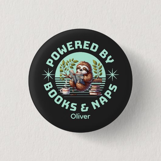 Badge Rond 2,50 Cm Reader Sloth. Unique Gift for Book Lover (Devant)