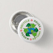 Badge Rond 2,50 Cm Recycler, Réutiliser, Renouveler, Repenser. Sauvez (Devant & derrière)