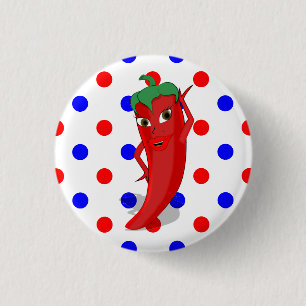 Badge Rond 2,50 Cm Red Hot Pepper Diva Rouge Bleu Pois