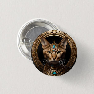 Badge Rond 2,50 Cm Reine du Nil : Cléopâtre le chat à la tête
