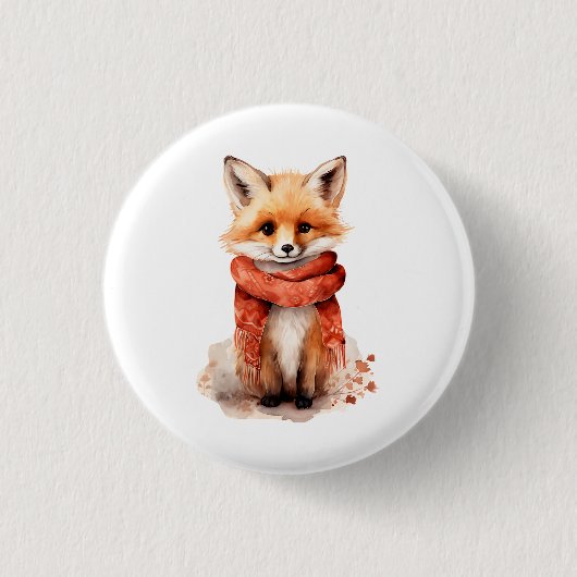 Badge Rond 2,50 Cm Renard mignon en écharpe rouge (Devant)