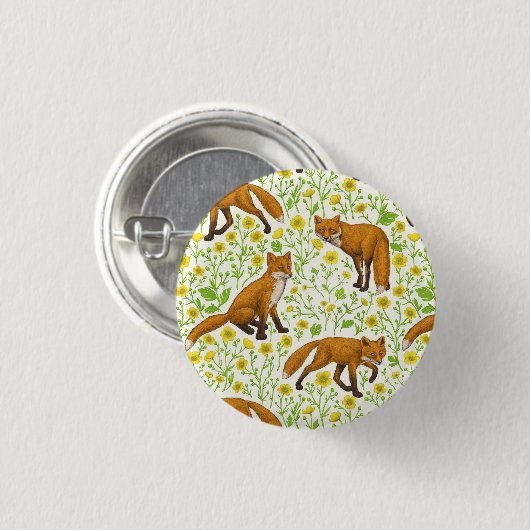 Badge Rond 2,50 Cm Renards et papillons sur le blanc naturel (Devant & derrière)