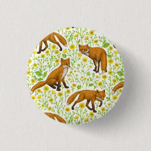 Badge Rond 2,50 Cm Renards et papillons sur le blanc naturel