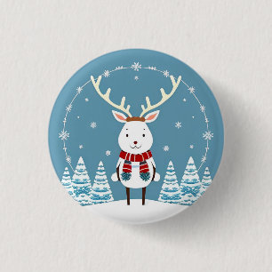 Badge Rond 2,50 Cm Renne de dessin animé festif avec écharpe