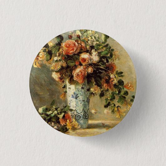 Badge Rond 2,50 Cm Renoir Roses et Jasmin dans un vase Delft (Devant)