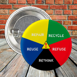 Badge Rond 2,50 Cm REPENSER Recycle, ReUse, ReFuse, Rethink /Save Pla