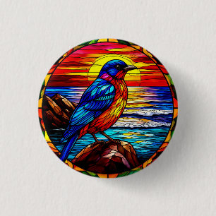 Badge Rond 2,50 Cm Représentation colorée d'un oiseau en vitrail