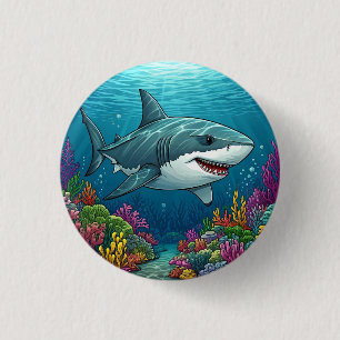 Badge Rond 2,50 Cm Requin nageant dans les profondeurs de l'océan