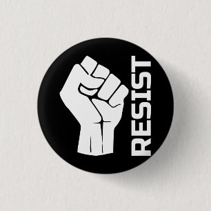 Badge Rond 2,50 Cm Résister avec le poing - en blanc 0002