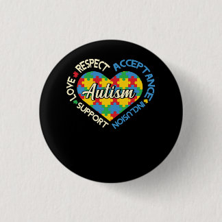 Badge Rond 2,50 Cm Respect Acceptation Inclusion Amour Soutien Autism