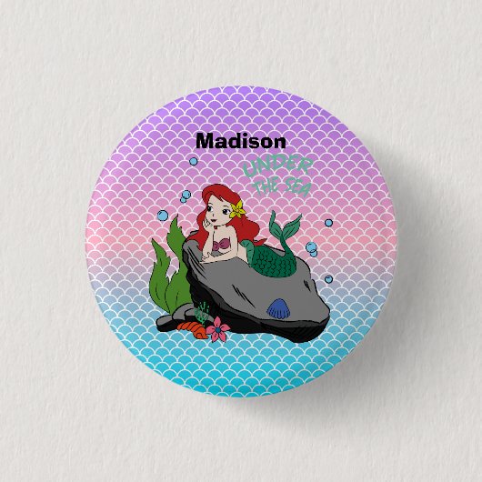 Badge Rond 2,50 Cm Retour à l'école avec sirènes et mer (Devant)