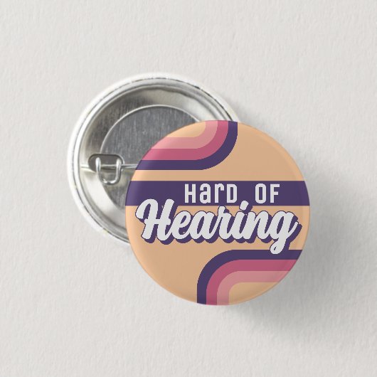 Badge Rond 2,50 Cm Retro 70s Yellow Purple Script Hard of Hearing (Devant & derrière)