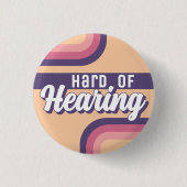 Badge Rond 2,50 Cm Retro 70s Yellow Purple Script Hard of Hearing (Devant)