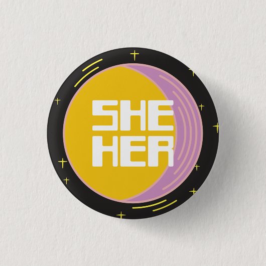 Badge Rond 2,50 Cm Retro 80s Lune Elle/Ses Pronouns (Devant)