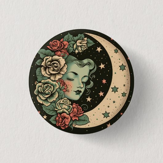 Badge Rond 2,50 Cm Retro Art Déco Green Crescent Lady Lune Lune (Devant)