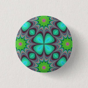 Badge Rond 2,50 Cm Retro Boho Hippie Green Clover Psychedelic Mandala