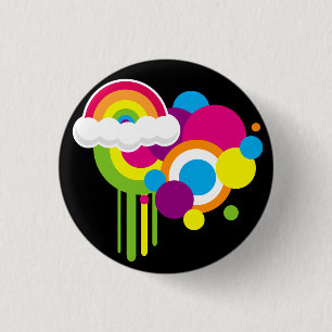 Badge Rond 2,50 Cm Rétro bouton d'arc-en-ciel (noir)