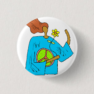 Badge Rond 2,50 Cm Rétro bouton hippie de fleur de fille de paix