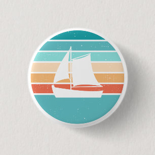 Badge Rond 2,50 Cm Retro Sunset Effet Perdu + Voilier