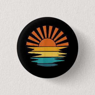 Badge Rond 2,50 Cm Retro Sunset Rays Wavy Vintage Retro Sunshine Sun