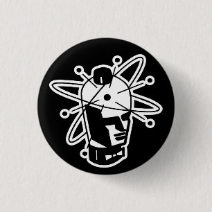 Badge Rond 2,50 Cm Rétro tête de robot de la science fiction - noir