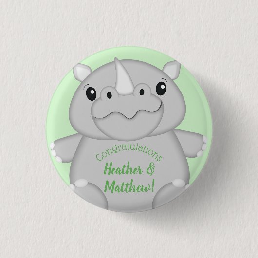 Badge Rond 2,50 Cm Rhino Baby shower vert (Devant)