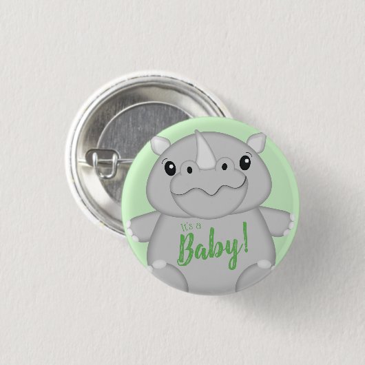 Badge Rond 2,50 Cm Rhino Baby shower vert (Devant & derrière)