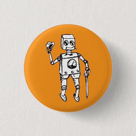 Badge Rond 2,50 Cm Robot beau sur un terrain orange (Devant)