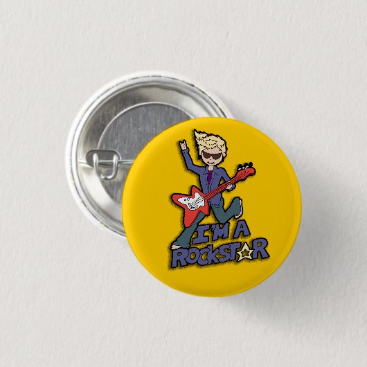 Badge Rond 2,50 Cm Rockstar guitare garçon bouton jaune (Devant & derrière)