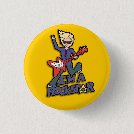 Badge Rond 2,50 Cm Rockstar guitare garçon bouton jaune (Devant)