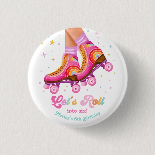 Badge Rond 2,50 Cm Roller Skate Let's Roll Skating Girl Birthday (Devant)