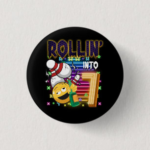 Badge Rond 2,50 Cm Rollin into 7 Bowling Birthday Party 7th Birthday