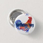 Badge Rond 2,50 Cm Rooster Rouge Aquarelle bleu Anniversaire Boy Art (Devant & derrière)