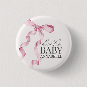 Badge Rond 2,50 Cm Rose Bonjour Bébé Bow Fille Baby shower Faveurs