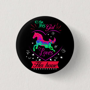 Badge Rond 2,50 Cm Rose Cette fille adore son cheval