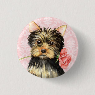 Badge Rond 2,50 Cm Rose de Valentine Yorkie