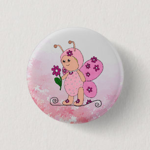 Badge Rond 2,50 Cm Rose du papillon