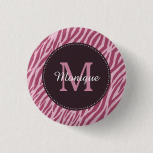 Badge Rond 2,50 Cm Rose élégant rose zèbre d'impression Monogramme et