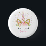 Badge Rond 2,50 Cm Rose et or de Pin de partie de faveur de licorne<br><div class="desc">Insigne de partie de licorne. 
Toutes les conceptions sont PARTIE Ltd de PERFECTION de PIXEL de ©</div>