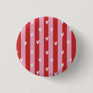 Badge Rond 2,50 Cm Rose et rouge, cœurs rayés