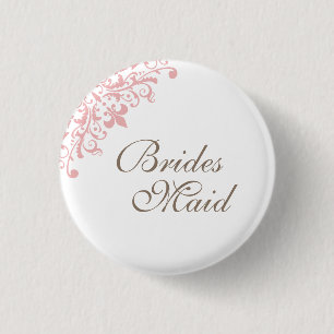Badge Rond 2,50 Cm Rose Français Fleur de Lis Script Demoiselle d'Hon