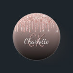Badge Rond 2,50 Cm Rose gold black glitter drips custom monogram name<br><div class="desc">A black,  brown,  caffe latte gradient background decorated with rose gold faux glitter drips,  paint dripping look.  Personalize and add a name,  your monogram initials. The name is written with a hand lettered style script. 
 Perfect as party favors or name  tags for birthday parties,  bridal showers and bachelorette parties.</div>