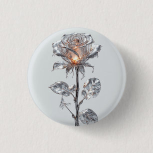 Badge Rond 2,50 Cm Rose métallique argent lumineuse